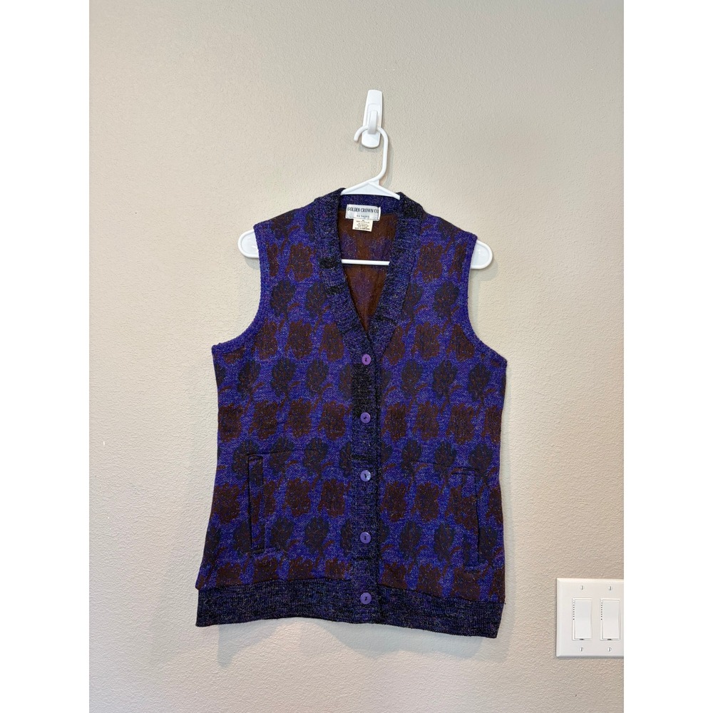 Vintage Golden Crown Co Purple Cardigan Sweater Vest XL Whimsigoth Grandpacore